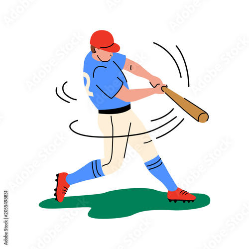 A dynamic vector illustration of a baseball player ready to swing at the ball with a bat in doodle style. Perfect for sports design, team logos, or baseball practice concepts