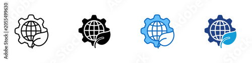 Valokuva Environmental Impact Multiple Style Icon Design Vector - Globe with gear and lea