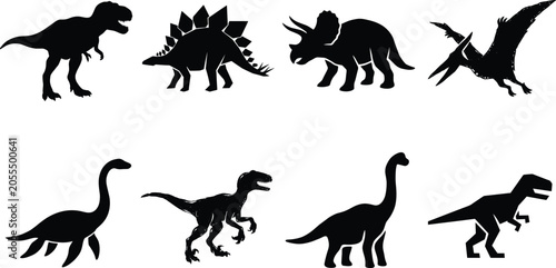 Bild auf Leinwand Dinosaur silhouette icon set featuring tyrannosaurus rex stegosaurus triceratops