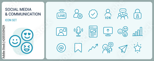 Fotografie Social Media and Communication Line Icon Set for Digital Marketing