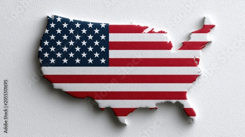 United States map shaped like the national flag isolated on white background