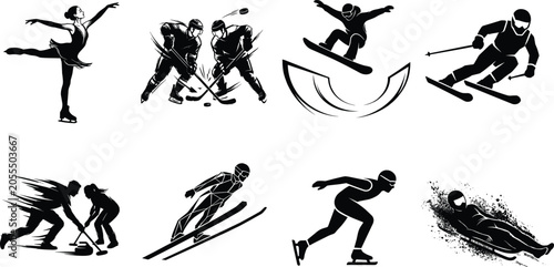 Quadro su tela Winter sports silhouette icon set featuring ice hockey figure skating snowboardi