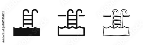 Foto Swimming Pool Ladder Icon Set, Outdoor Pool Stairs Symbol, Summer Holiday Vacati