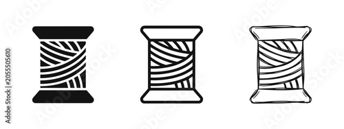 Fotografie Sewing thread spool icons in solid, outline, and hand-drawn styles for craft and