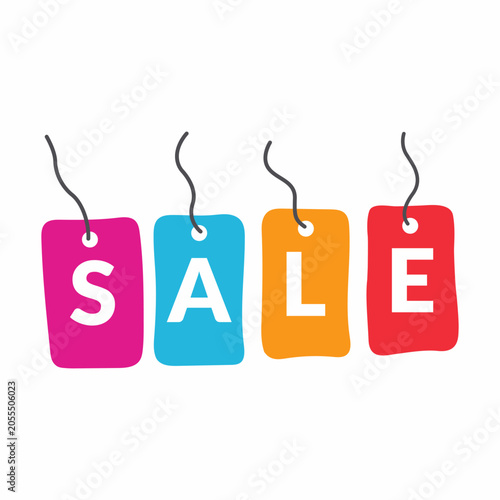 Colorful Sale Price Tags Vector Illustration, Hanging Discount Labels for Shopping Promotion and Retail Marketing