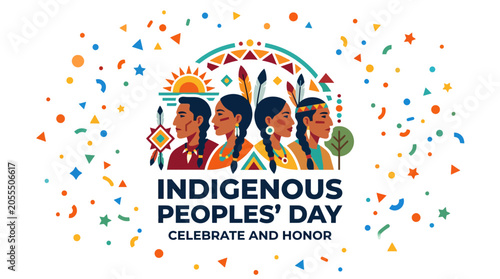 Tableau sur toile Indigenous Peoples' Day celebration illustration with diverse people