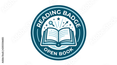 Fotografija Circular reading badge emblem with open book icon.