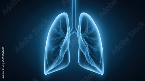 Digital illustration of human lungs on a dark background