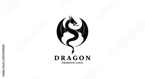 Black dragon logo with wings and moon