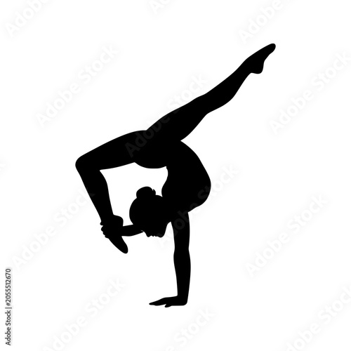 Silhouette Yoga Handstand Pose Against White Background Minimalist Fitness Concept