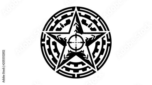 Photos Black pentagram symbol on white background.