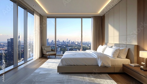 Luxurious Bedroom with City View - Modern Interior Design.