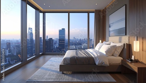 Luxurious Bedroom with City View - A Modern Interior Design.