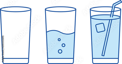 Fotografie Drinking glass icon set featuring empty glass half full water with bubbles and f