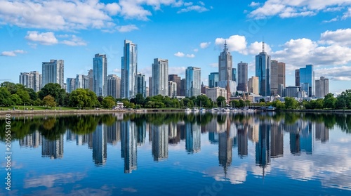 Melbourne city skyline reflecting on the yarra river