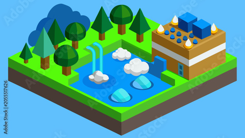 Hydrological Water Cycle 3D Isometric Infographic Illustration
