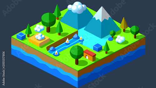 Hydrological Water Cycle 3D Isometric Infographic Illustration
