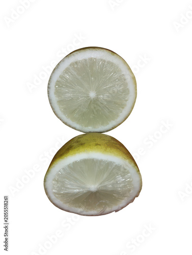 Fresh lemon slice isolated on transparent background with closeup view