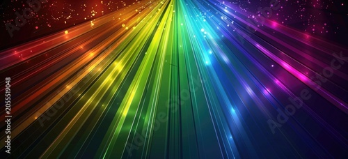 Rainbow rays of light on an abstract gradient background.