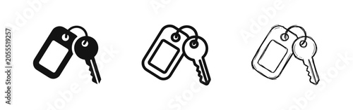 Photos House or car keys with a blank tag icon set, useful for property, security, and access themes
