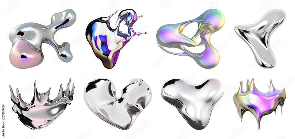 Obraz premium PNG Abstract metallic fluid shapes on transparent background