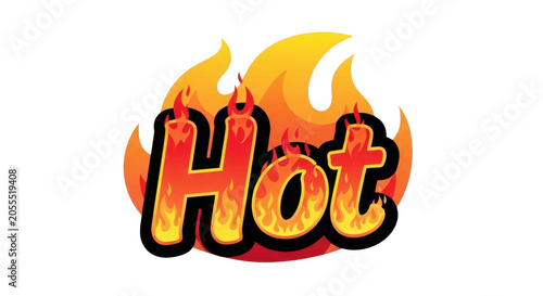 A hot flame graphic with the word hot in the center isolated on transparent background