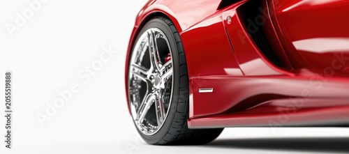 Red sports car with silver rims on a white background.