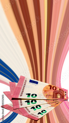 Close up vertical photography of four banknotes of 10 Euro with pixel stretch effect