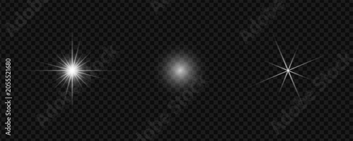 Cuadro en lienzo Collection of different glowing white star elements and light flares on with iso