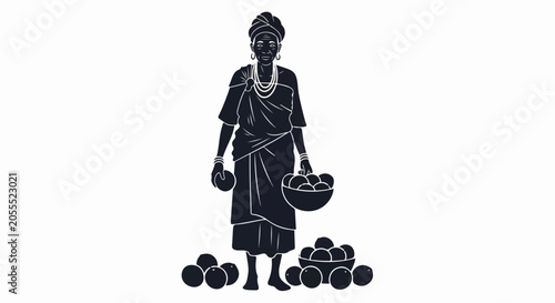 woman holding basket and fruit