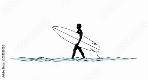 surfer walking in water with surfboard