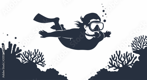 scuba diver swimming near coral reef