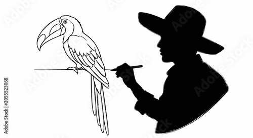 silhouette of person with parrot