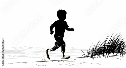 boy running on beach