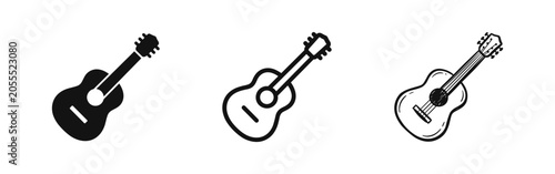 Foto Acoustic guitar icon set, musical instrument symbols, folk music equipment illus