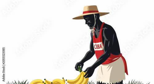 man picking bananas in field