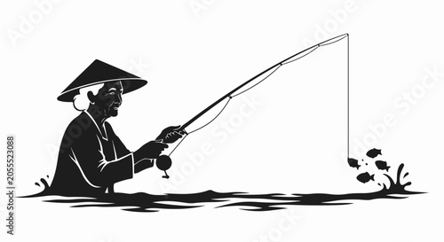 man fishing in water with hat