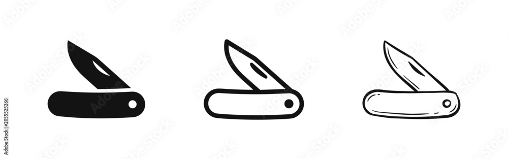 Φωτογραφία Folding Pocket Knife Icon Set for Camping and Outdoor Survival