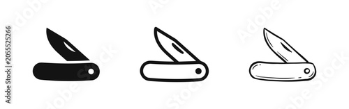 Fotografija Folding Pocket Knife Icon Set for Camping and Outdoor Survival