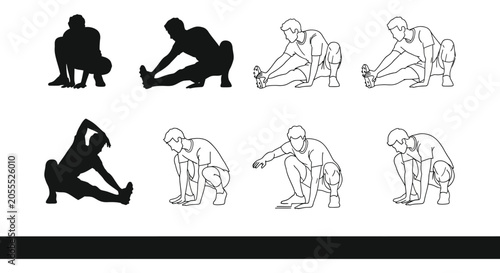 Foto Stretching Exercises Black And White Line Art Illustrations