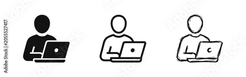 Photos Person working on laptop computer icons in solid, outline and hand-drawn styles