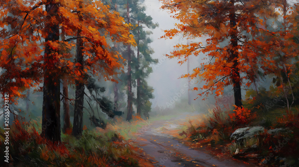 Fototapeta premium Forest landscape with tall trees and natural woodland scenery