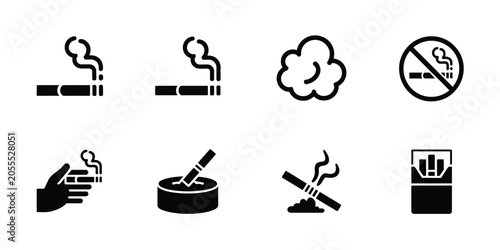 Foto Cigarette icons illustration set, generic smoking symbols cigar signs and tobacco related vector design elements
