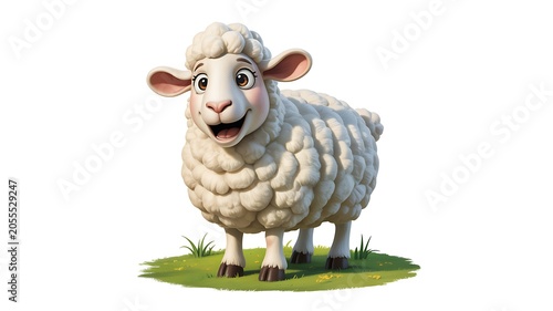 Happy Cartoon Sheep on Green Grass