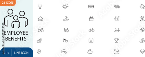 Fotografie Employee benefits icon set hr insurance wellness and financial perks