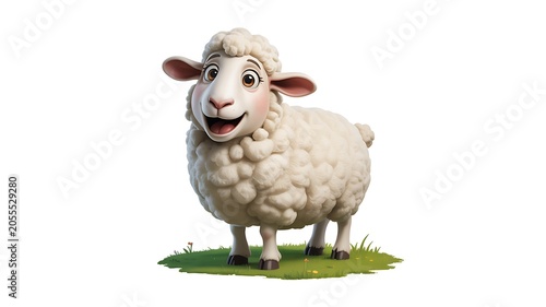Happy Cartoon Sheep Isolated on White