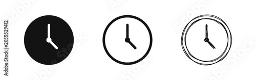 Foto Minimalist Clock and Time Icon Set in Solid, Outline, and Hand-Drawn Styles