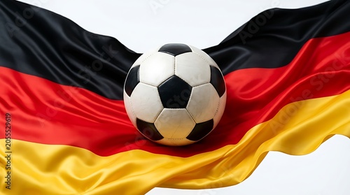 German flag draped with soccer ball for international sport event