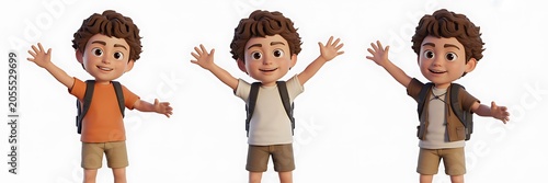 Three cartoon boys with arms outstretched
