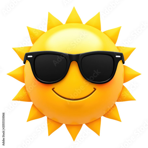 Cool sun emoji with black sunglasses isolated PNG 3D summer character